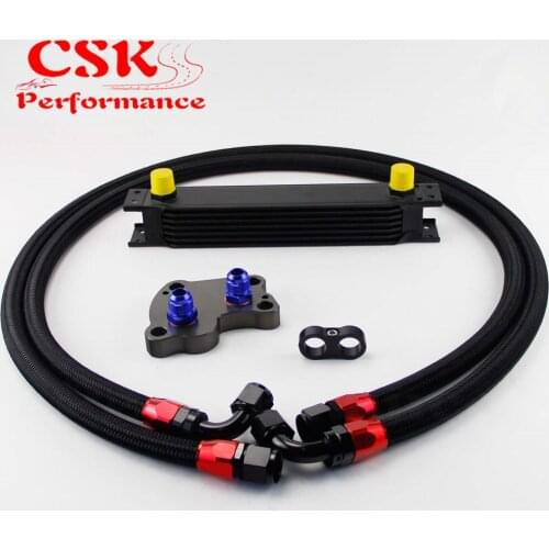 7 Row 248mm AN10 British Oil Cooler Kit Fits For BMW Mini Cooper R53 Supercharger Silver/Black