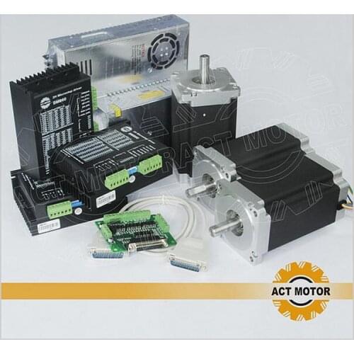 ACT CNC Router 3Axis Nema34 Stepper Motor 34HS5460 Single Shaft 1700oz-in 151mm 6A+3PCS Driver DM860 7.8A 80V with Power Milling