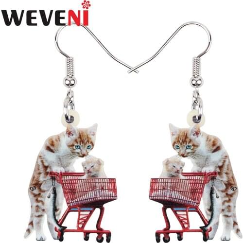 WEVENI Acrylic Sweet Car Cart Orange Cat Kitten Earrings Long Drop Dangle Fashion Charms Pet Gifts Unique Jewelry For Women Girl