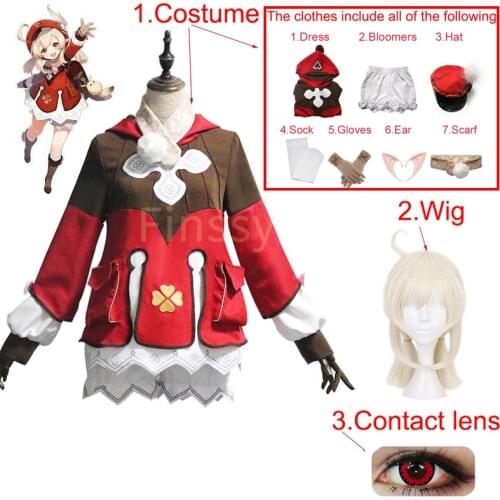 Anime Genshin Impact klee Loli Cosplay Costume Child Adult Loli Cute Halloween Dress Up Including Gloves Hat Ears