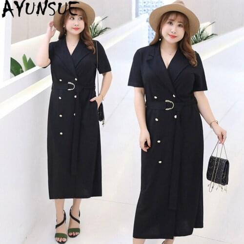 AYUNSUE 2020 New Spring Plus Size Dress for Women Black Office Elegant Dress Korean Ladies Dresses Vestidos Elegantes KJ2095