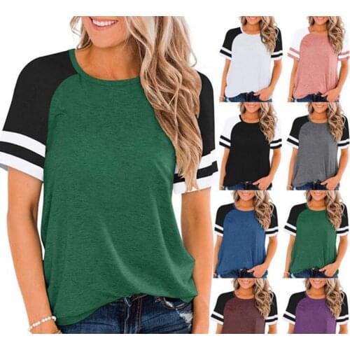 Free Shipping 2021 Summer Womens Fashion Style T-shirt Patchwork O-Neck Cotton Short Sleeve Leisure Sport Top Dress