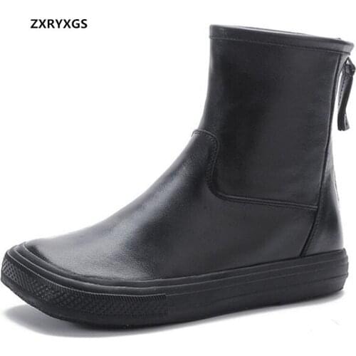2021 Autumn Single Martin Boots Flat Soft Sole Comfortable Full Genuine Leather Boots Trendy Shoes Woman Ankle Boots Trend Shoe