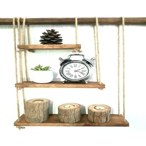 Woody Sharky Wood Rope Rack Solid Wood Shelf Decorative