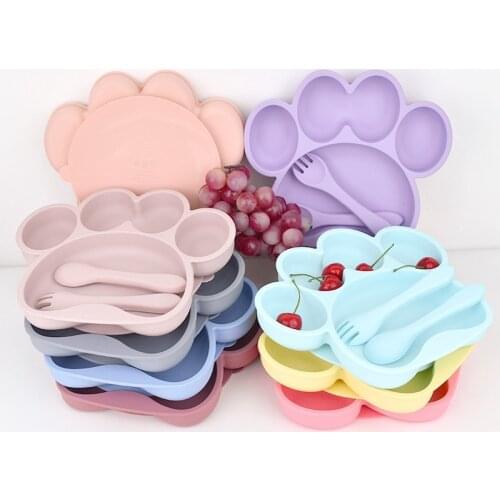 Lets Make Baby Silicone Tableware Cartoon Bear Paw Design Food Grade Silicone Plate Without BPA Safe Childrens Feeding Bowl