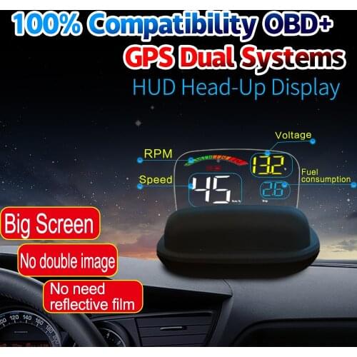 Head Up Display Car Electronics Accessories Gauges HUD OBD2 Digital GPS Speedometer Projection On Windshield Compatible for Car