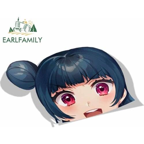 EARLFAMILY Cartoon Car Sticker for Love Live Peeker Big Head Anime Vinyl Rear Windshield Trunk Stickers Car Accessories