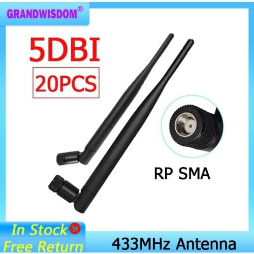 20pcs 433Mhz Antenna 5dbi GSM 433 mhz RP-SMA Connector Rubber waterproof directional antenne wireless Receiver for Lorawan