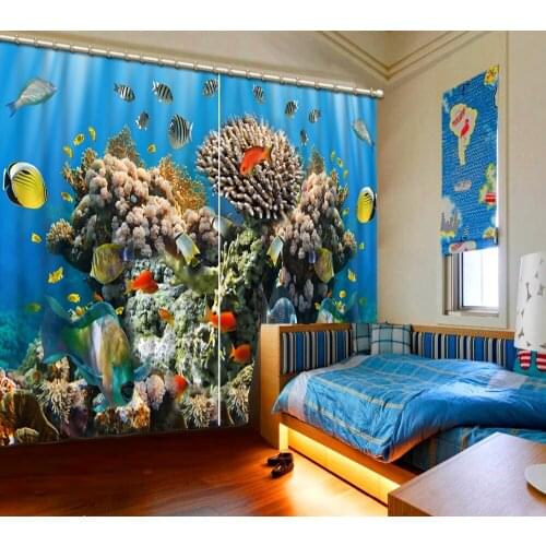 Customized size Luxury Blackout 3D Window Curtains For Living Room ocean curtains