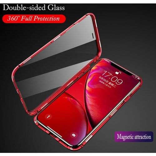 Front Back Glass Magnetic for iPhone XS MAX Case Luxury Metal Feame 360 transparent Glass Cover for iPhone XR 7 8Plus Case Flip