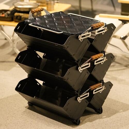 Outdoor Glamping Stacking Multifunctional Storage Box 25L Black Open Box Beer Drink Bin Camping Gear Zinc Coated Steel