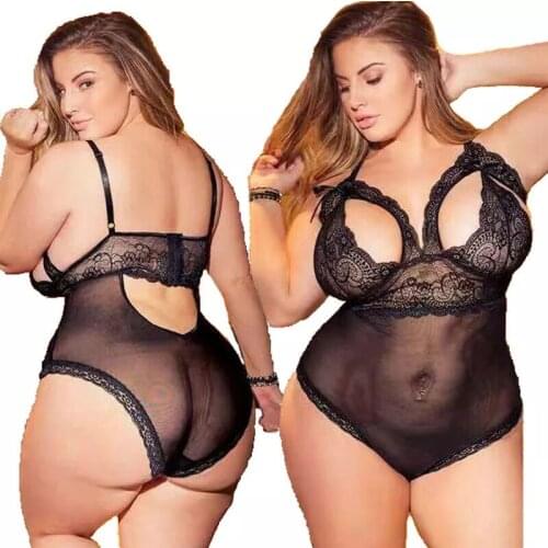 Fashion Ladies Large Size Lace Mesh Babydoll Sexy Lingerie Set Underwear Large Size Fat Bud Mesh Underwear Set Plus Size