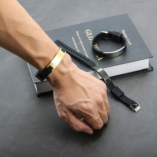 Mens Cool Jewelry Accessories Bracelet Stainless Steel Silicone Magnetic Therapy Wristband Mens Energy Custom Engraved Gift Man