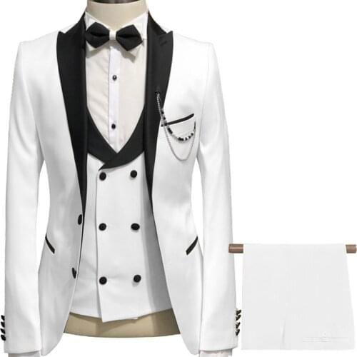 Mens Suits Slim Fit 3 Pieces Business Jacket Pink Tuxedos Blazer White Suits for Wedding Groom Prom Evening(Blazer+Vest+Pants)