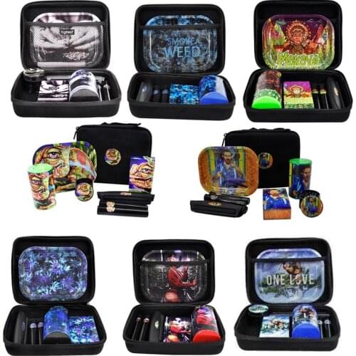 Tobacco Kit Metal Smoking Grinder With Plastic Airtight Herb Container Metal Rolling Tray Rolling Machine Set Easy to Carry