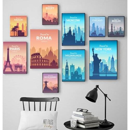 Wall Art Paris New York Roma Travel Vintage Print Posters Modern Home Decor Boho Canvas Painting Pictures Living Room Decoration
