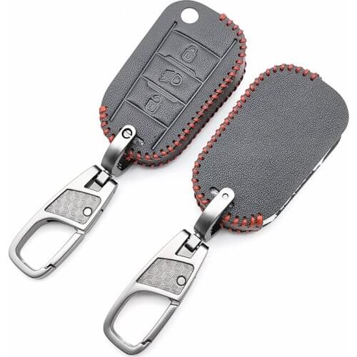 Genuine Leather Car Key Case for Peugeot 3008 208 308 508 408 2008 For Citroen C4L 3 Buttons Protective Cover Car Skin Holder