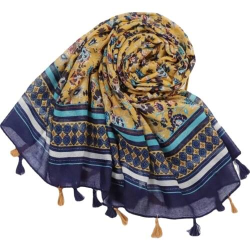 2021 New Vintage Floral Print Tassel Scarf Shawls Soft Flower Hijab Wrap 10pcs/LOT