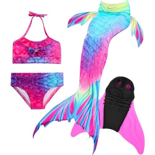 NEW ! 4pcs/set Fancy Mermaid tails with Fins Monofin Flipper mermaid swimming tails for Kids Girls Summer Beach Wear Swimsuits