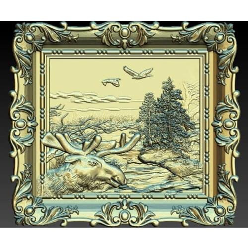 Deer art decor picture 3D model for cnc router carving and engraving in STL file format artcam aspire