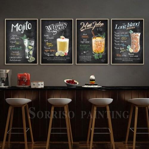 Bar Pub Western Restaurant Club Cafe Cocktail Drinks Posters And Prints Dining Room Kitchen Wall Art Pictures Canvas Painting