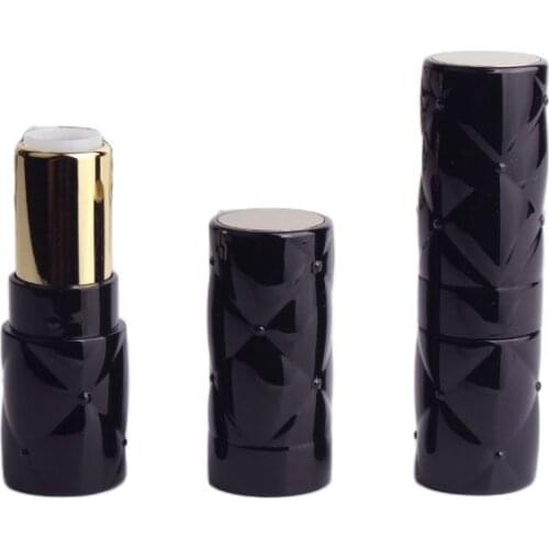 Empty Lipstick Tube 12.1 Black Lip Balm Tube Diamond Pattern Lipstick Tube Cosmetic Container Diamond Lipbalm Packaging 50pcs