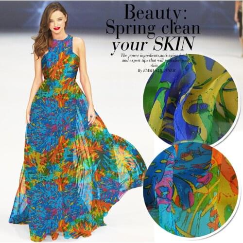 Plantain Leaves Printed Chiffon Fabrics for Sewing 6 momme Pure 100% Natural Silk Thin Soft Cloth DIY Handwork per meter