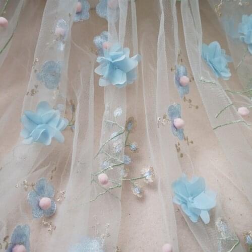 Chic 3D Chiffon Ball Flower Tulle Fabric Embroidery Mesh Fabric French Lace For DIY Curtain Sew Flower Girl Dress Summer dress