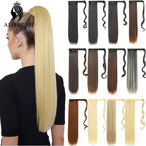 Synthetic Ponytail 22 Inch Long Wrap Around Clip In Straight Ponytail Hair Extensions Yaki Ponytail Women Fake Hair Alororo
