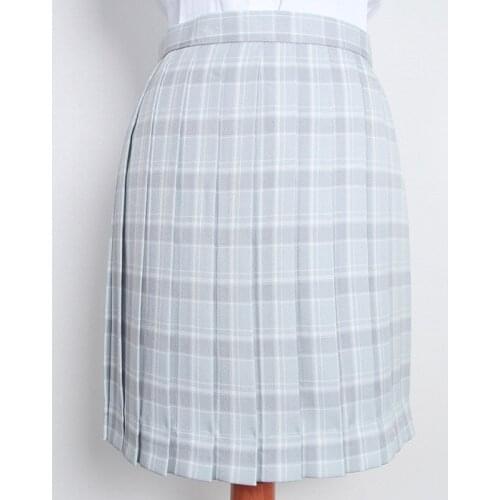 Sweet Womens Light Gray Plaid Skirt JK Japanese Girl School Uniform Short Pleated Skirt A-Line Necktie Bow Tie Magic Gray