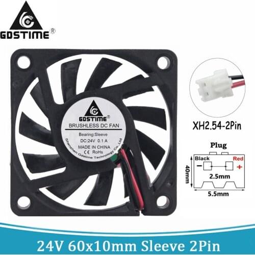 100 Pieces Gdstime DC 24V 2Pin 6010S 6CM Case Cooler Fan 60mm x 10mm Small CPU Computer Cooling Radiator Fan