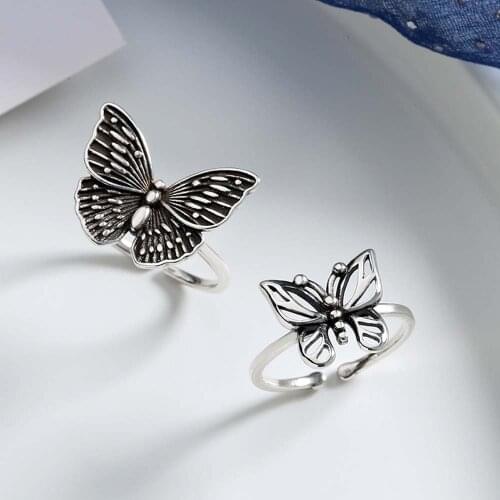 Vintage Open Finger Ring Hollow out Butterfly Adjustable Size Mood Ring Unique Temperature Animal Rings Fashion Female Jewelry