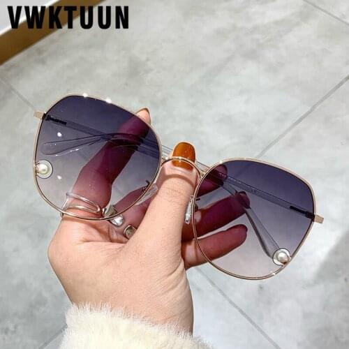 VWKTUUN Square Sunglasses Women 2021 Simulated Pearl Direction Sunglasses Oversized Glasses UV400 Gradient Lens Eyewear