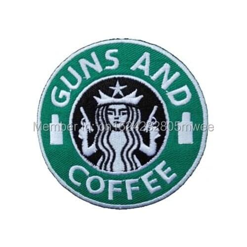 Guns and coffee embroidered iron on patch, queen with guns fabric badge, punk jacket jean clothing applique DIY