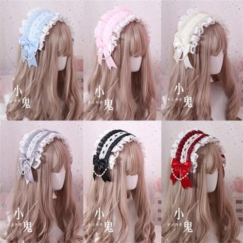 Soft Sister Japanese Sweet Lolita Retro KC Headband Female Lace Trim Bowknot Headwear Cosplay Hair band Hairpin Accessories