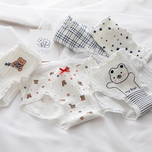 Women Cotton Panties Cute Bear Pattern Print Star Bow Underwear Girl Cartoon Lingerie Breathable Briefs NK15