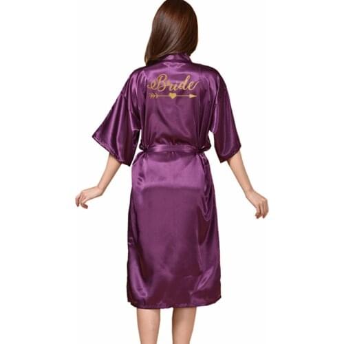 Autumn Custom Glitter Golden BRIDE SQUAD Print Women Satin Long Wedding Bride Bridesmaid Robe Bathrobe