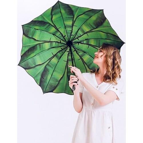 Green Banana Leaf Umbrella for Women Dual-Use Sunny and Rainy Sunshade UV Protection Parasol 3 Folding Art Oil Painting Umbrella