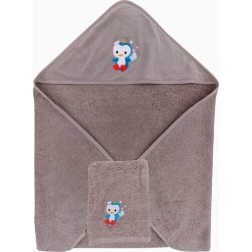 %100 Pamuk Kapüşonlu Bebek Kundak Seti Neşeli Penguen