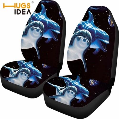 HUGSIDEA 2Pcs Set Ocean Style Car Seat Covers Dolphin Sea Turtle Print Auto Cushion Covers Protetor Interior Accessories for Car