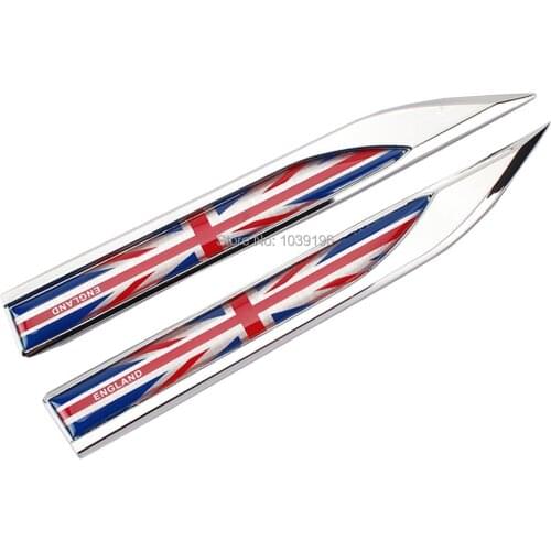 2 x Car Body Fender Side Metal Chrome Zinc Alloy Knife Side 3D The Flag Of The England Emblems Badges Decals Stickers