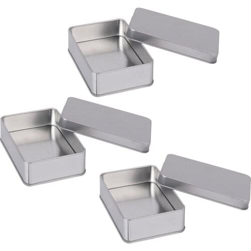 3X Rectangular Tin Boxes Metal Storage Box Jewellery Keys Coins Foods Crafts
