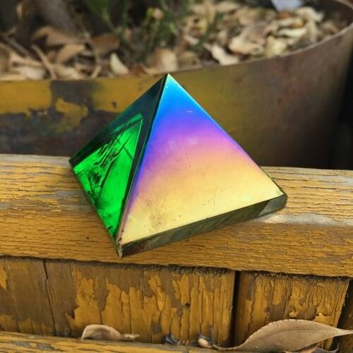 40mm Titanium coating Natural Quartz green aura angel Crystal Healing pyramid
