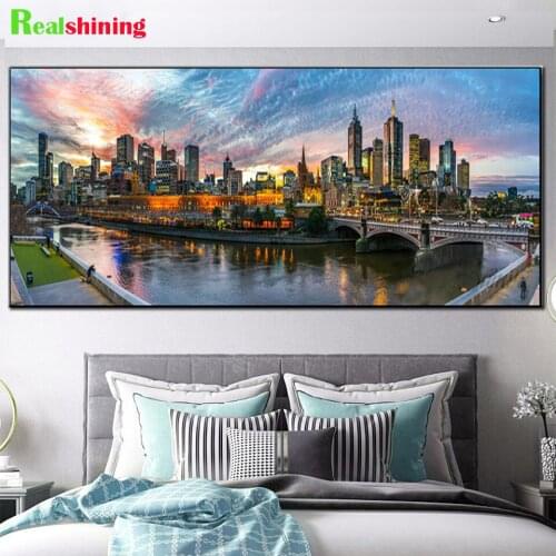 Full Square Round Drill 5D DIY Diamond Painting Melbourne city building scenery Embroidery Cross Stitch Mosaic Large N1886