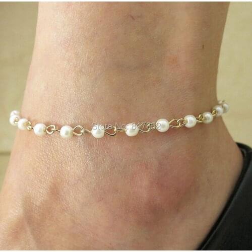 FREE SHIPPING Style Style L72 Fashion Jewelry Women Gold chain Imitation Small Pearls Chain Ankle Chain Jewelry