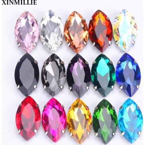 Free shippment!17*32mm10pcs/lot horse eye Sew On Rhinestones Strass With Metal Claw Settings Fancy Sew On Buttons Accessories