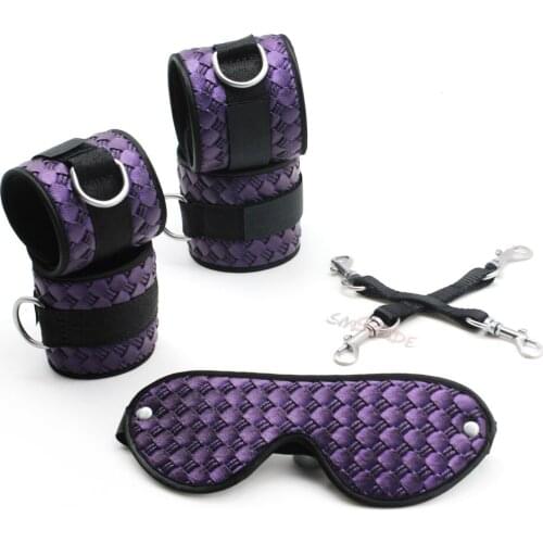 Smspade purple PU bondage restraint kit, fetish hog-tied kit, handcuffs ankle cuffs blindfold hog tie accessories for restraints