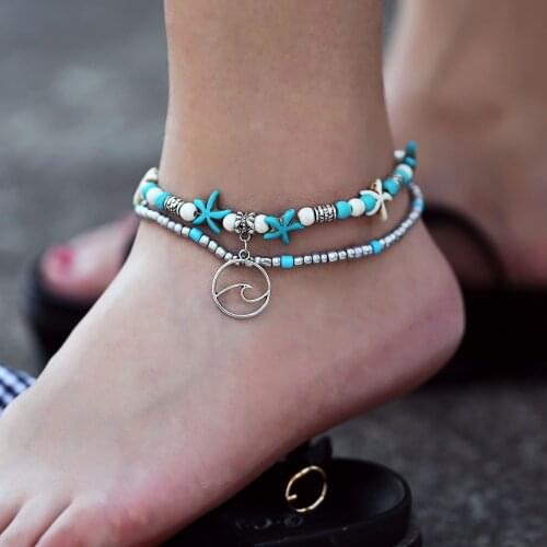 HI MAN Bohemia Mix Turtle Heart Wave Starfish Charm Beach Bracelet For Women Trendy Jewelry Armband Marine Style Anklet