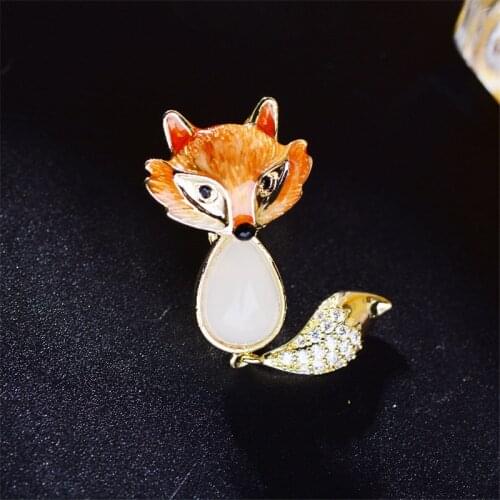 OKILY Cute Copper with Zircon Fox Lapel Pin for Women Accesorios Enamel Animal Mini Collar Pins Cubic Zirconia Jewelry