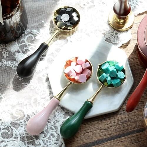Wood Handle Sealing Stamp Wax Bead Tablet Melting Spoons DIY Mental Handmade Scrapbooking Photo for Album Decor Craft